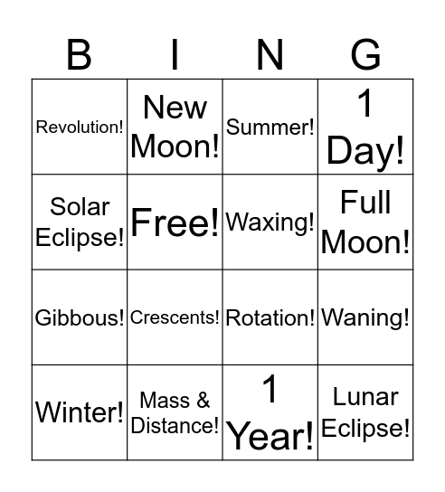 Astronomy  Bingo Card