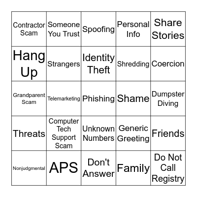 Financial Fraud Bingo Card