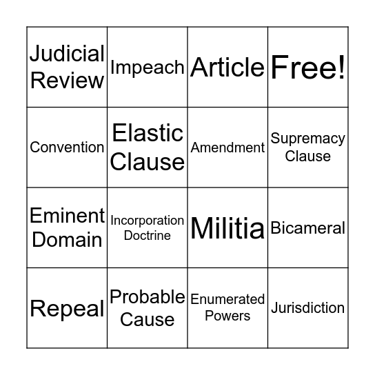 Chapter 3: The Constitution Bingo Card