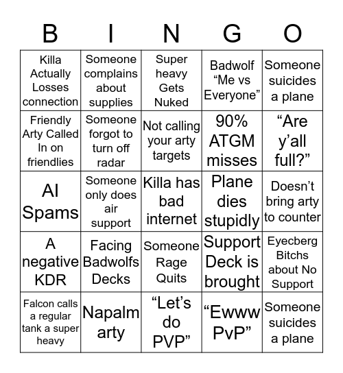 TSB Wargame  Bingo Card