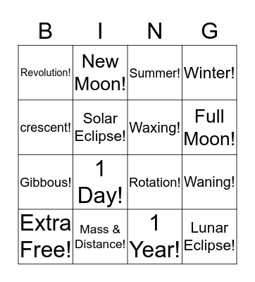 Astronomy  Bingo Card