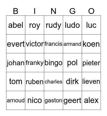 jongensnamen Bingo Card