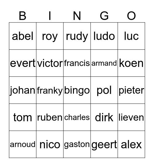 jongensnamen Bingo Card