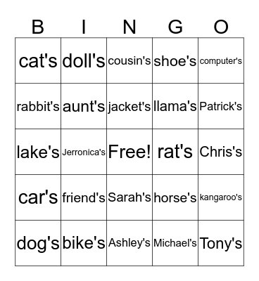 Apostrophe Bingo Card