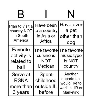 Test Bingo Card