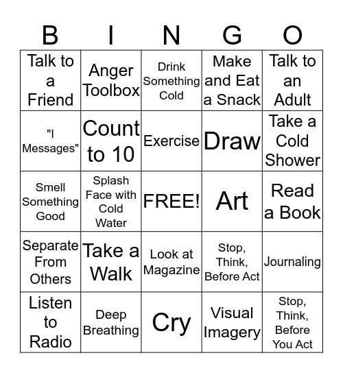 Positive Ways to Control Anger Bingo Card