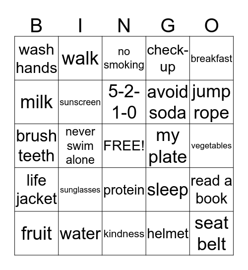 Health BINGO Card