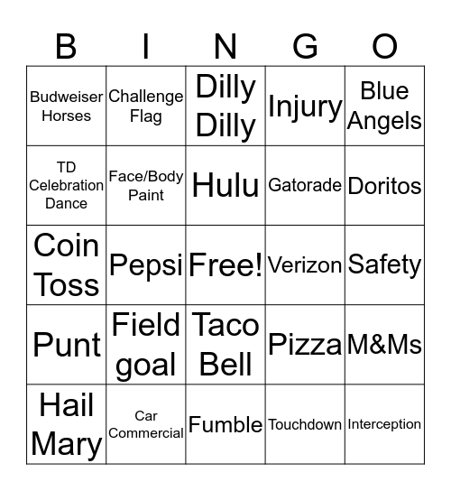 SUPERBOWL LIV Bingo Card