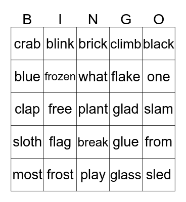 Spelling Bingo Card