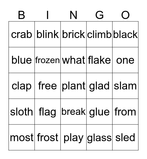 Spelling Bingo Card