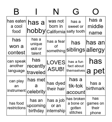 Find someone who... Bingo Card
