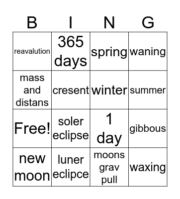 science Bingo Card