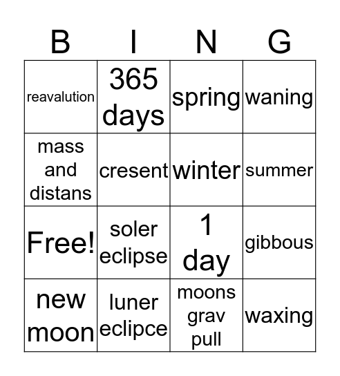 science Bingo Card