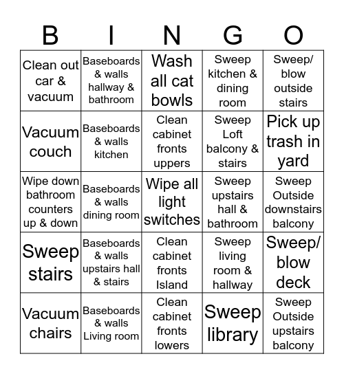 Chores  Bingo Card