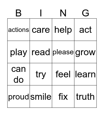 "The Way I Act' Listening Bingo Card