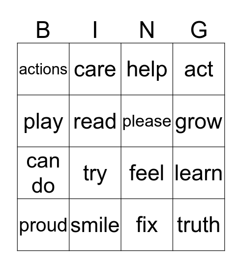 "The Way I Act' Listening Bingo Card