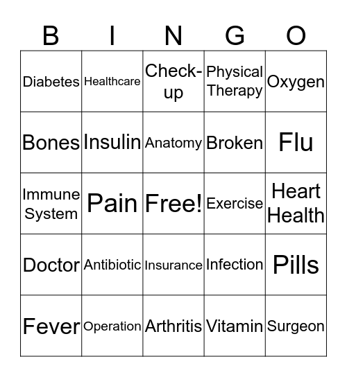 Medical Bingo Card