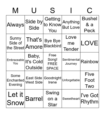 Winter Music Bingo Card