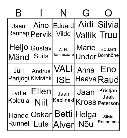 Eesti kirjanikud Bingo Card