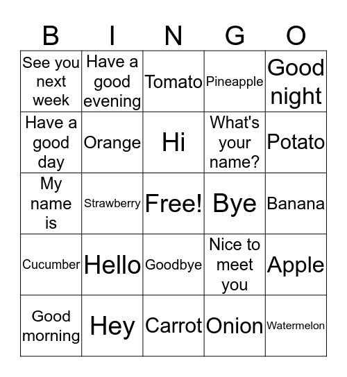 Salutations Bingo Card