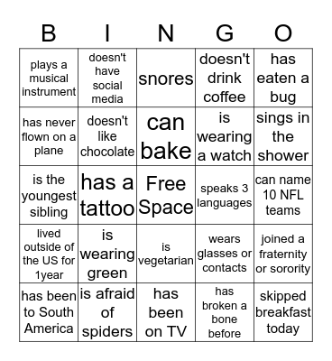 People Bingo Card