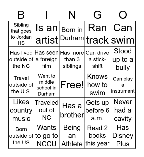 D.R.E.A.M.S. BINGO Card