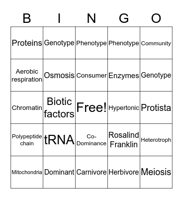 BIOLOGY REVIEW Bingo Card