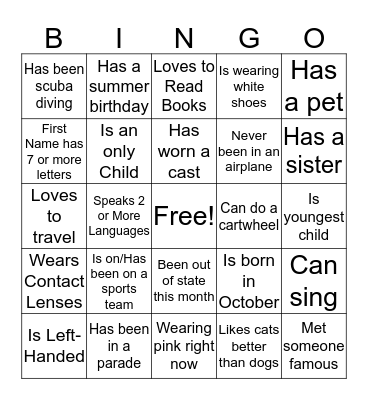 Find someone who... Bingo Card