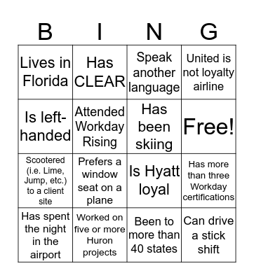 Workday Team Bingo Card