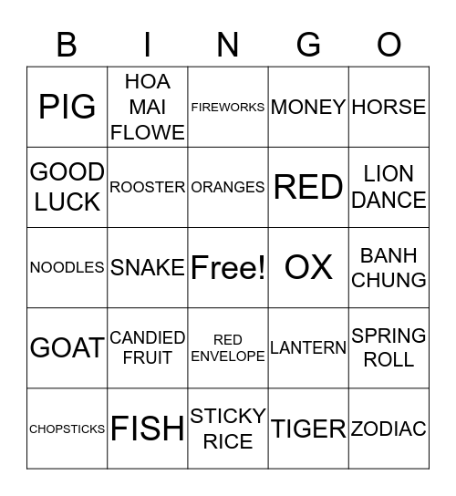 Lunar New Year Bingo Card