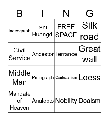 China Bingo Card