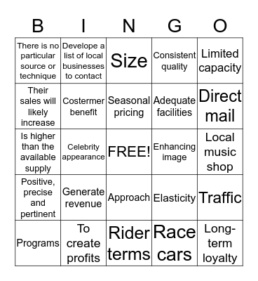 Unit 4 Bingo Card