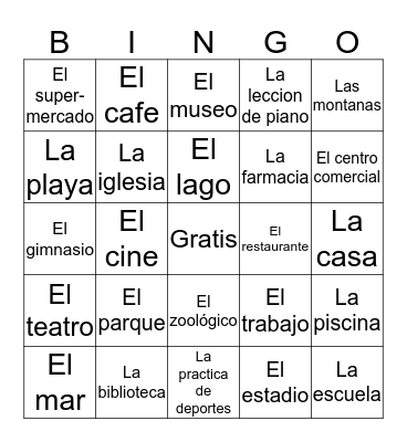 Los Lugares Bingo Card
