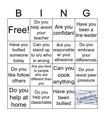 Leadership Bingo  Bingo Card