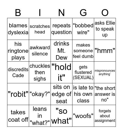 Mr. White Bingo Card