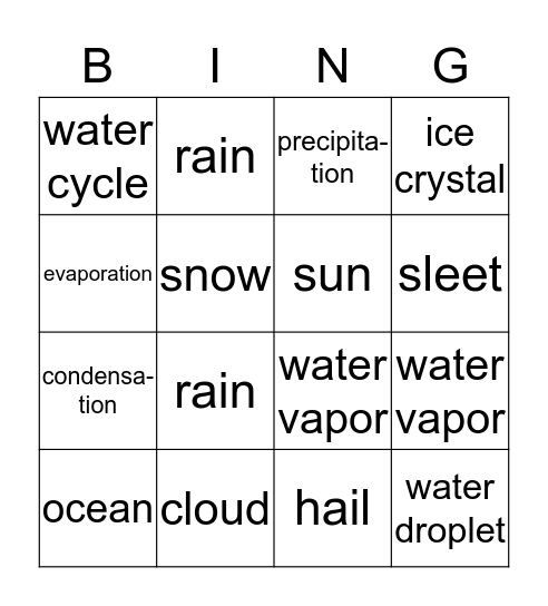 Water cycle Bingo Card