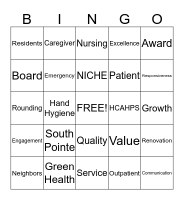 South Pointe Caregiver Forum Bingo Card