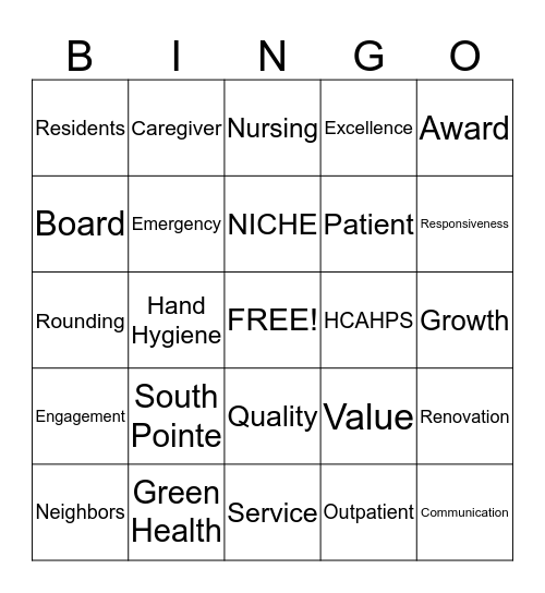 South Pointe Caregiver Forum Bingo Card