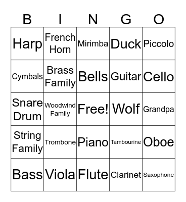 Instrument Bingo Card