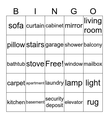 Housing Bingo Card
