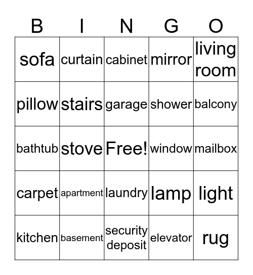 Housing Bingo Card