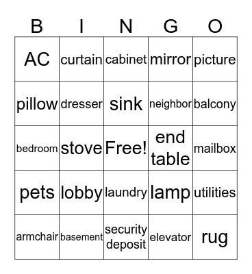 Housing Bingo Card