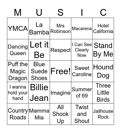 Music Bingo Card