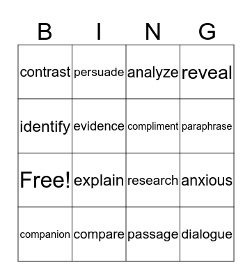 Vocabulary Bingo Card