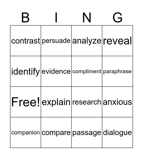 Vocabulary Bingo Card