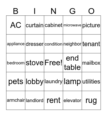 Housing Bingo Card
