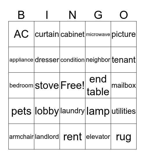 Housing Bingo Card