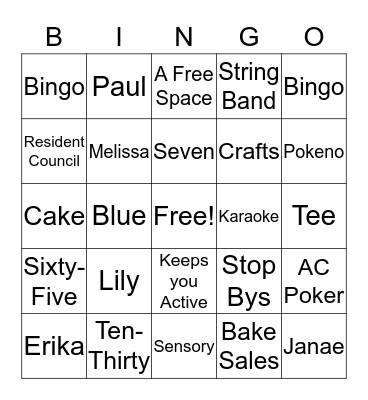 RECREATION BINGO Card