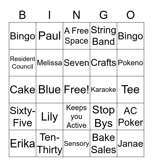 RECREATION BINGO Card
