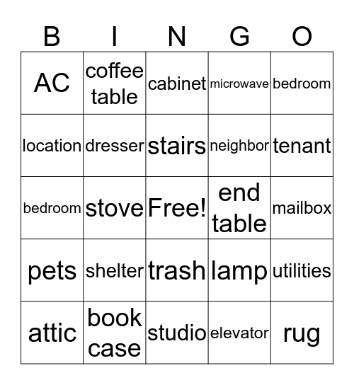 Housing Bingo Card